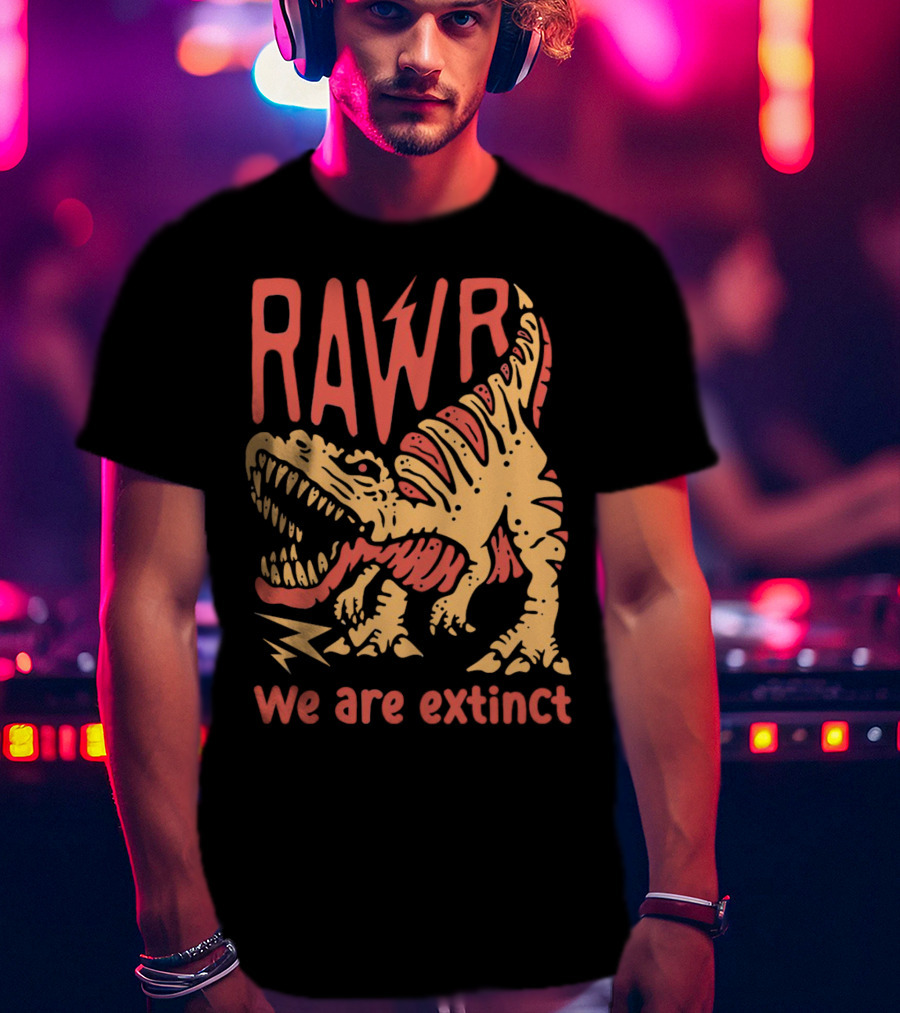 RAWR Dinosaur We Are Extinct Red And Yellow T-Shirt