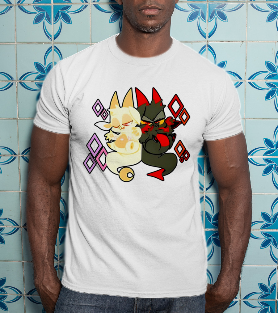 Chikn Nuggit Fwench Fwy Diamond Pattern Characters T-Shirt