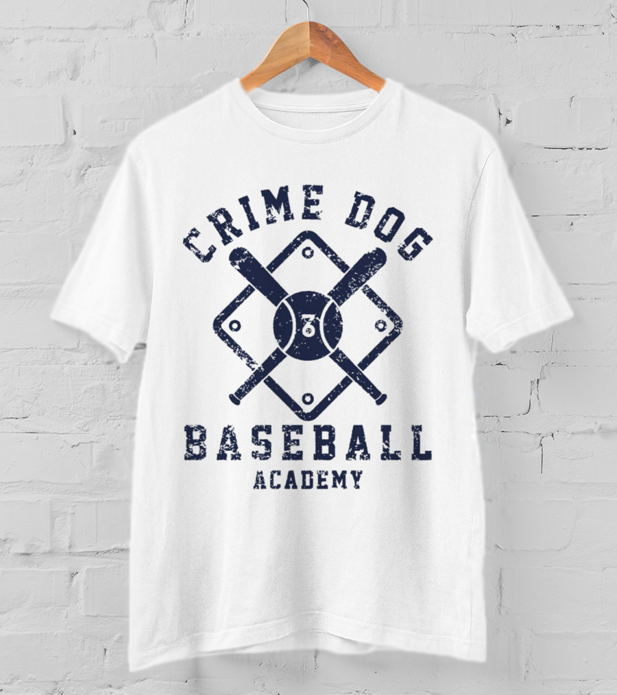 Crime Dog Baseball Academy Logo With Bat And Ball Diamond T-Shirt
