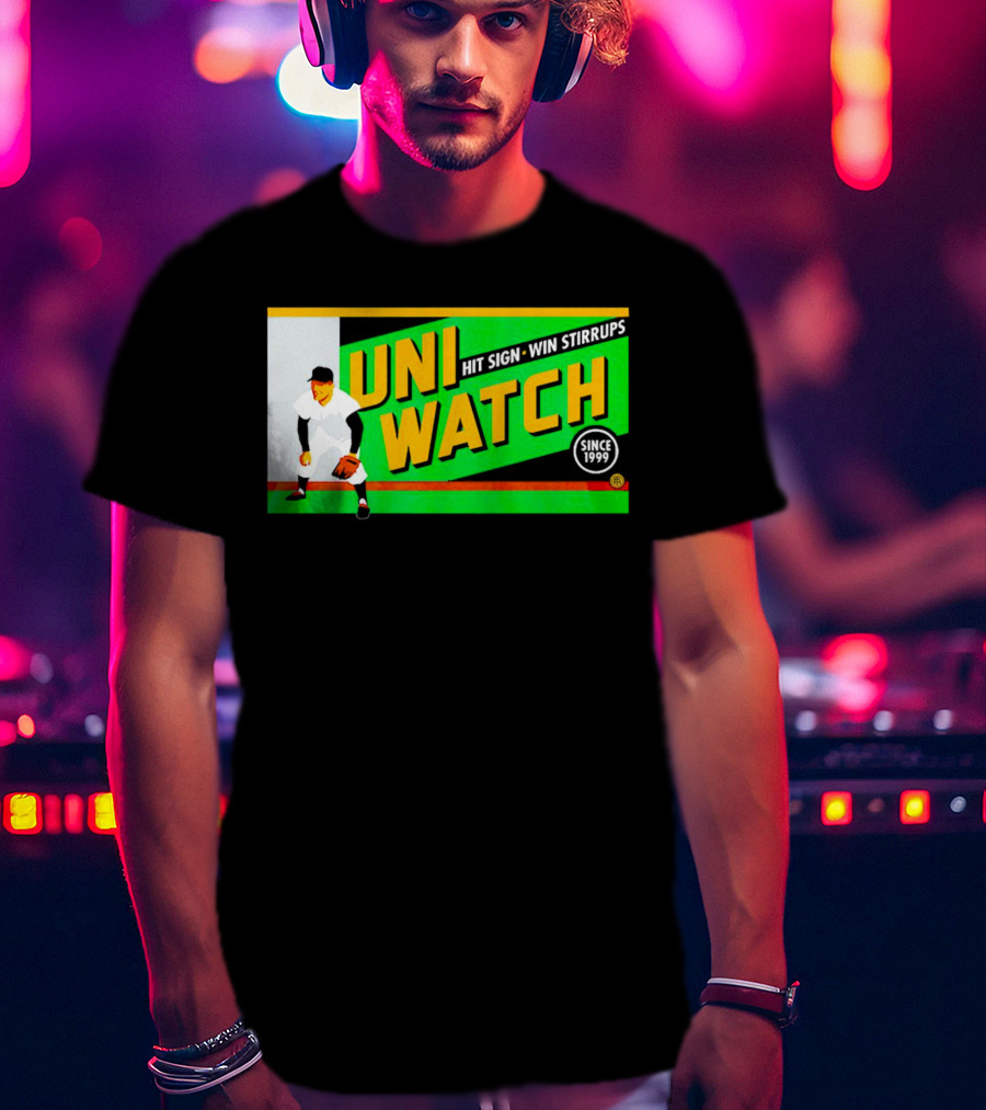 UNI WATCH Hit Sign Win Stirrups Since 1999 T-Shirt