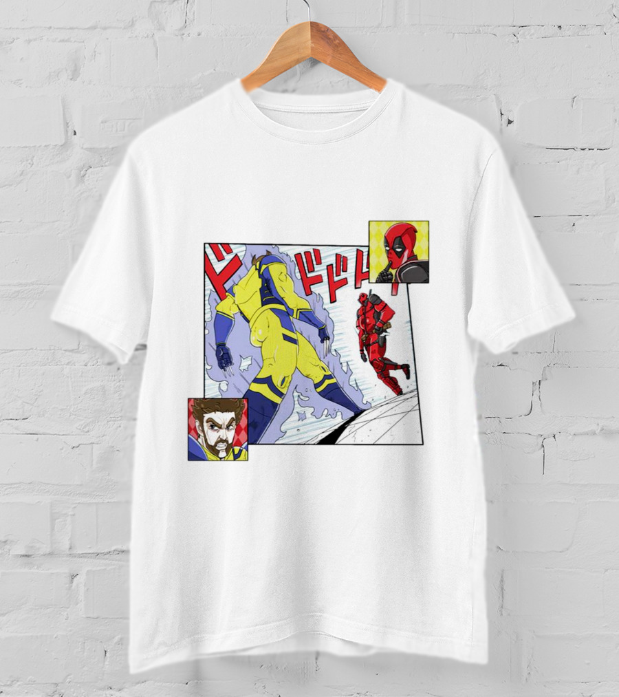 Intimate Enemies Deadpool Confrontation With Wolverine Comic Style Panel T-Shirt