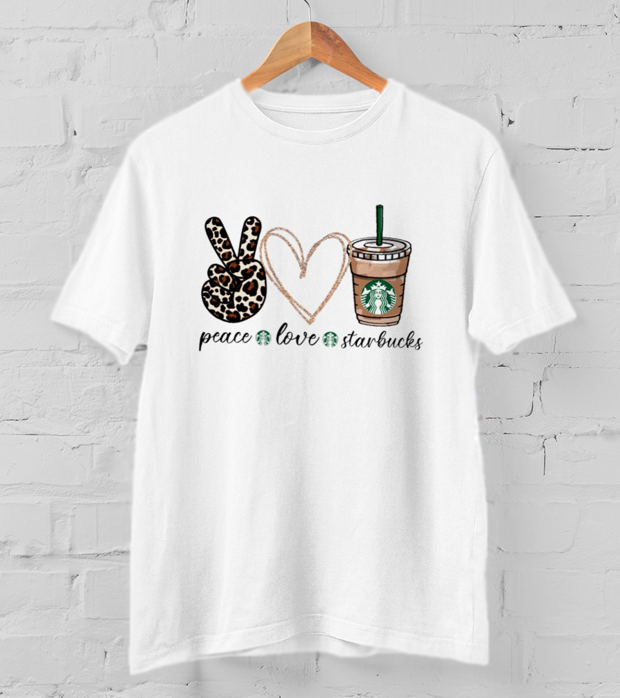 Peace Love Starbucks Leopard Print Latte T-Shirt
