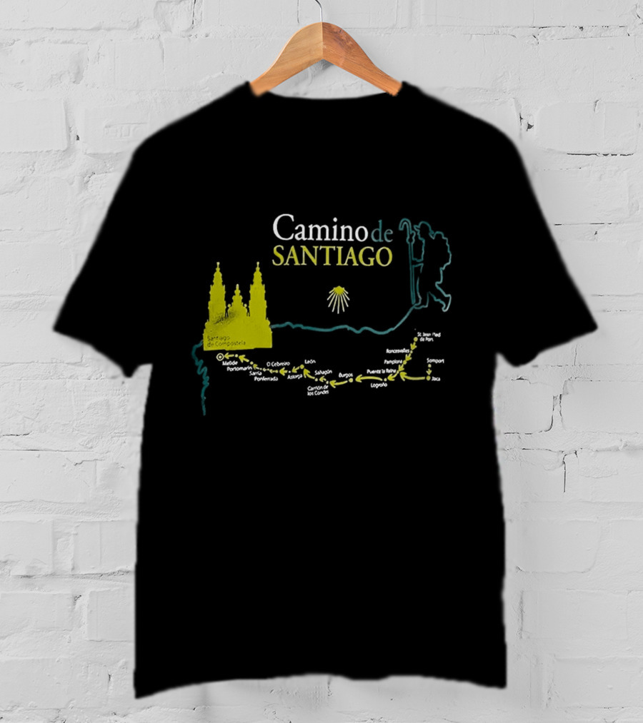 Camino De Santiago Map Santiago Compostela Route Pilgrim Journey T-Shirt