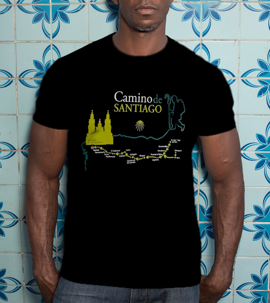 Camino De Santiago Map Santiago Compostela Route Pilgrim Journey T-Shirt