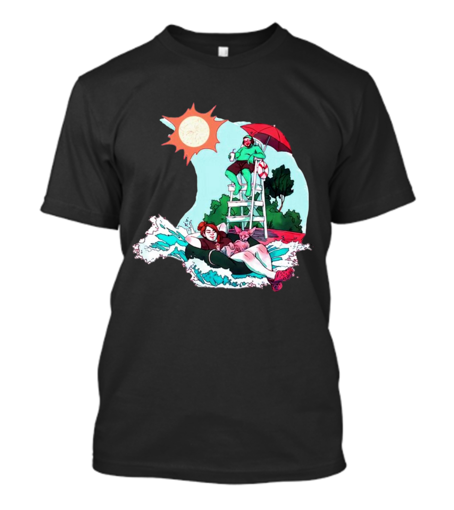 Deadpool Wubby Lifeguard Summer Beach Scene With Pool Float And Sunshine T-Shirt