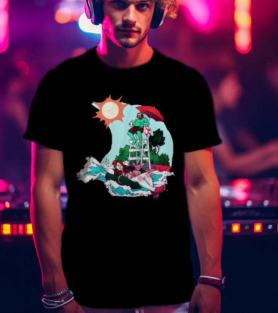 Deadpool Wubby Lifeguard Summer Beach Scene With Pool Float And Sunshine T-Shirt