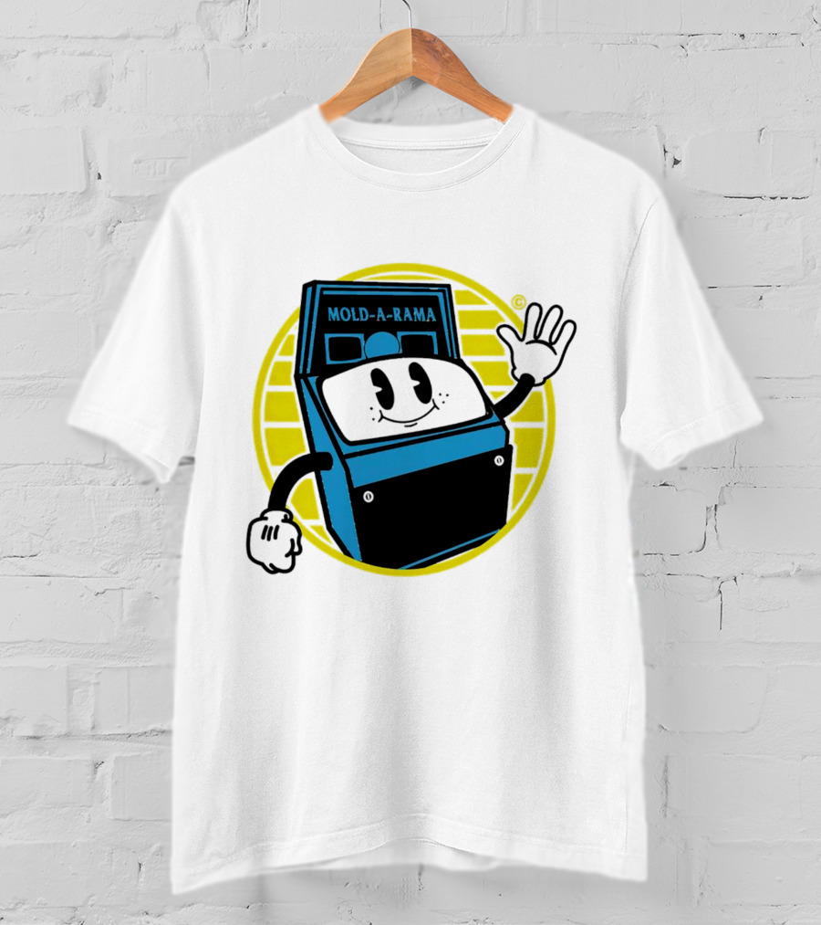 Mold-A-Rama Smiling Machine Icon With Yellow Circle Background T-Shirt