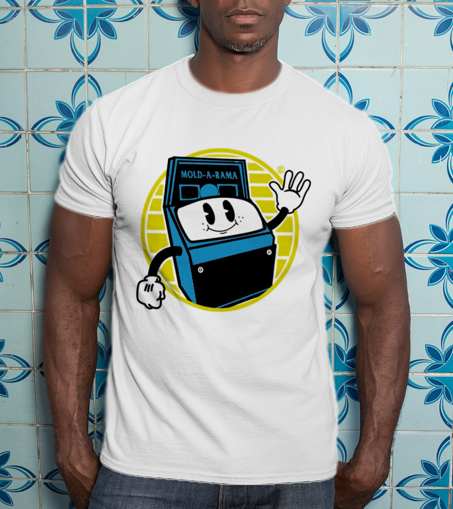 Mold-A-Rama Smiling Machine Icon With Yellow Circle Background T-Shirt
