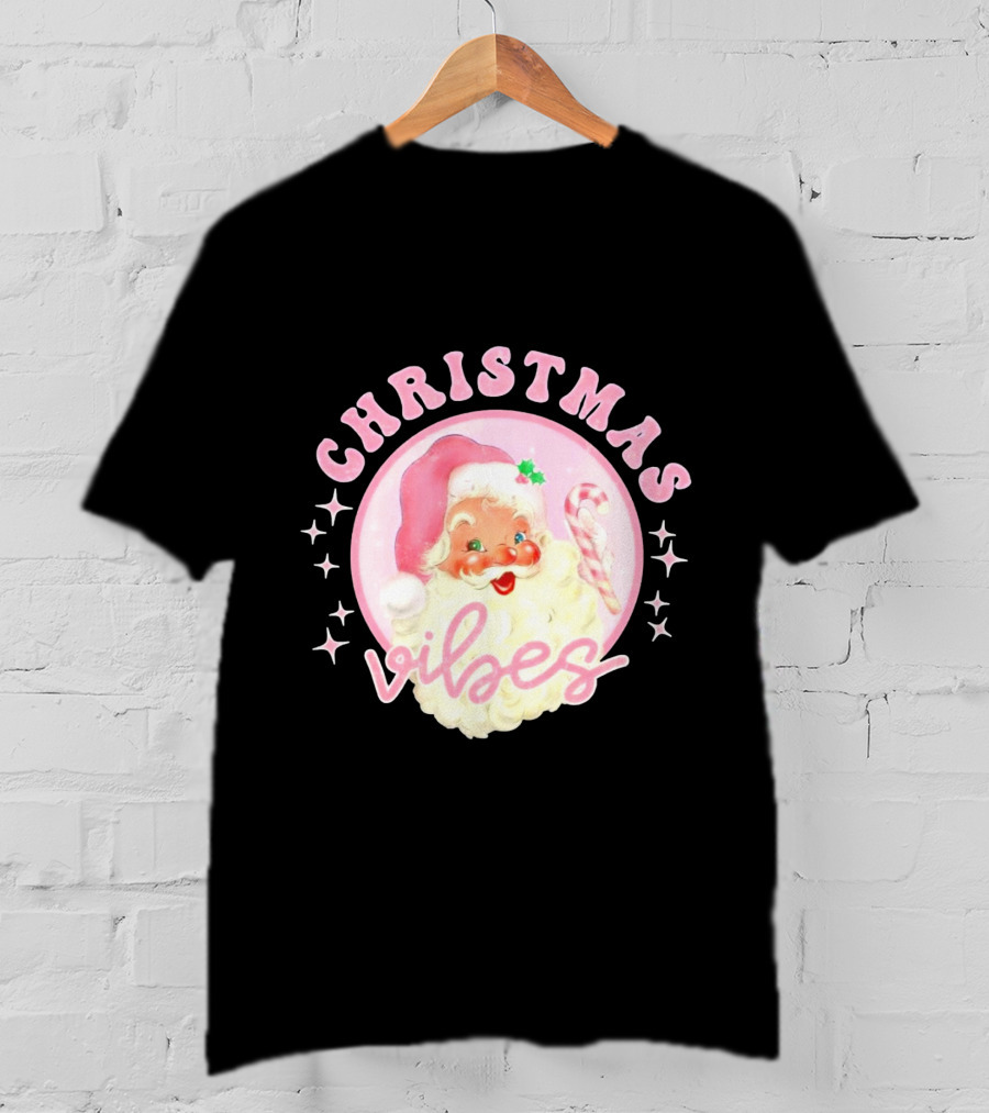 Christmas Vibes Santa Claus Candy Cane Retro Holiday T-Shirt
