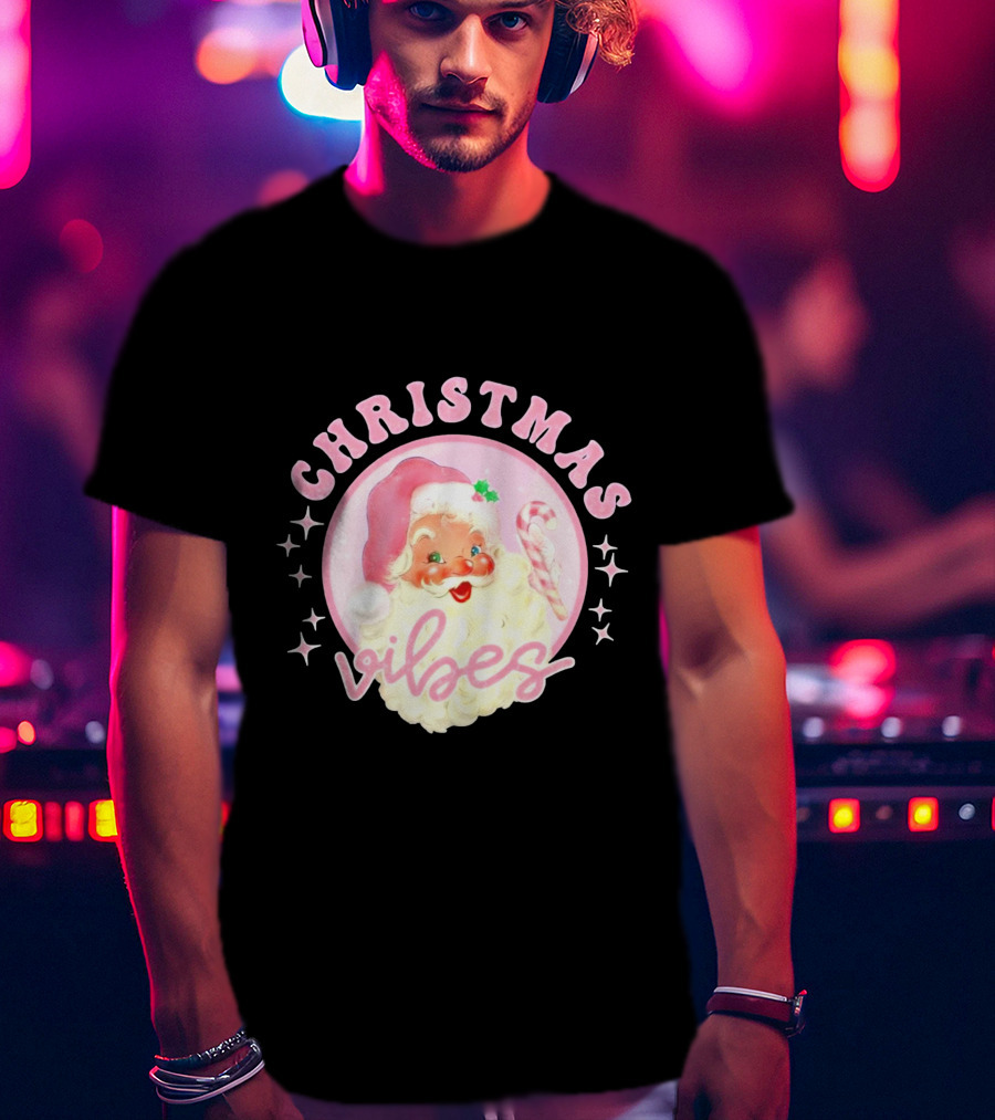 Christmas Vibes Santa Claus Candy Cane Retro Holiday T-Shirt