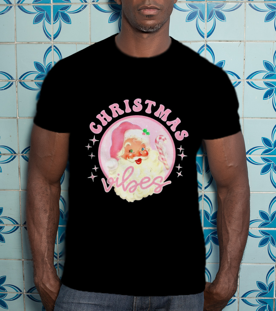 Christmas Vibes Santa Claus Candy Cane Retro Holiday T-Shirt