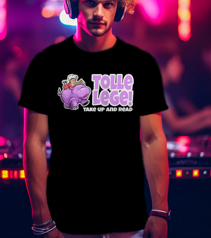 Tolle Lege Take Up And Read Purple Hippo And Child Reading T-Shirt
