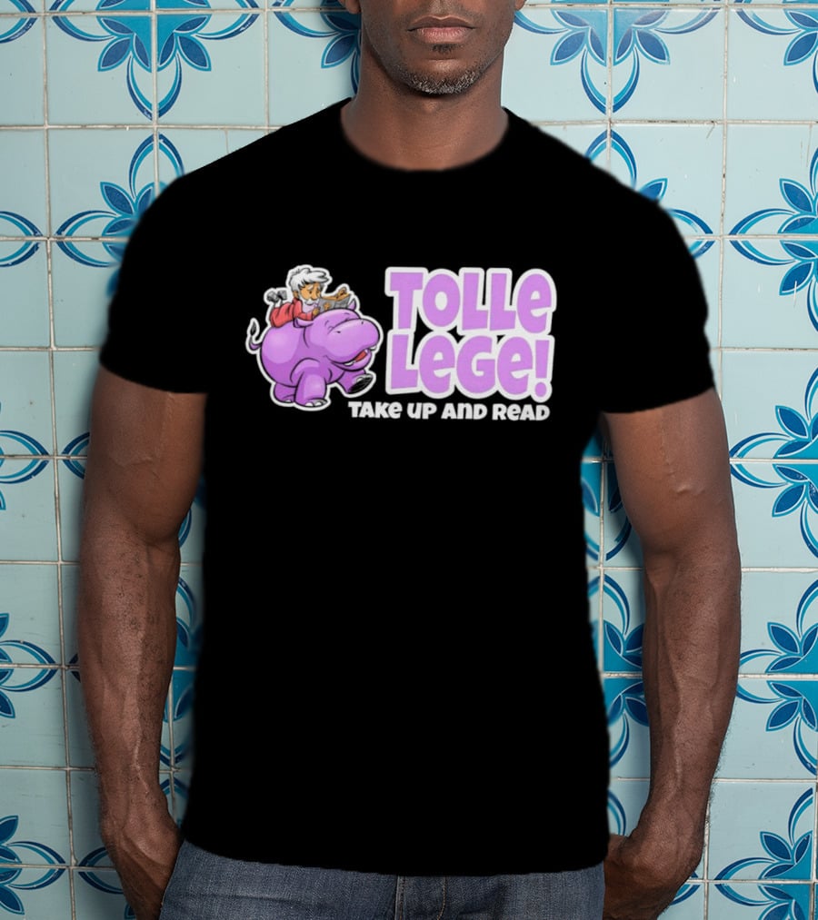 Tolle Lege Take Up And Read Purple Hippo And Child Reading T-Shirt