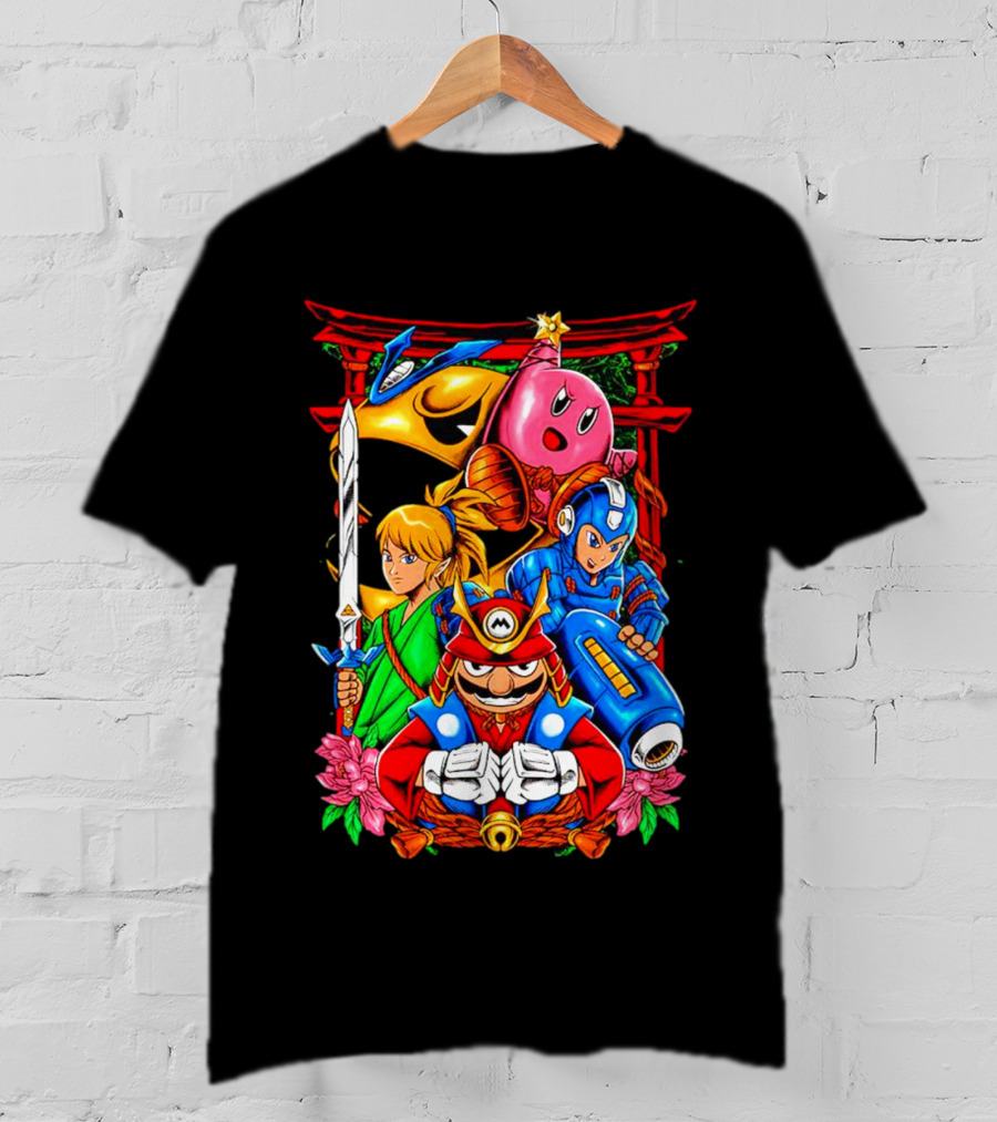 Game Heroes Showcase Pac-Man Kirby Link Mega Man Mario Collaboration T-Shirt