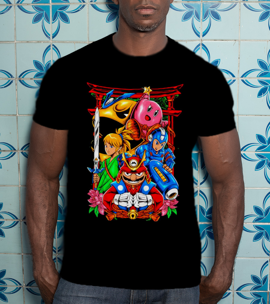 Game Heroes Showcase Pac-Man Kirby Link Mega Man Mario Collaboration T-Shirt