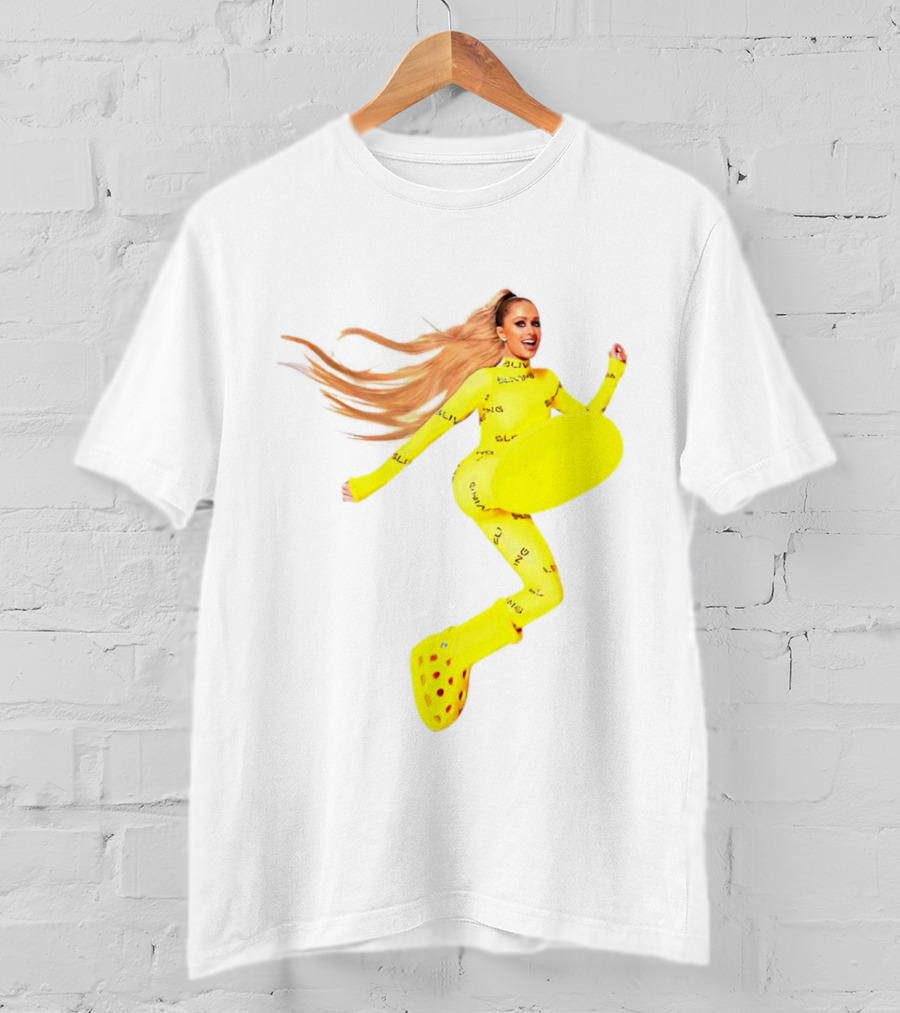 Paris Hilton Yellow Slime Crocs Big Yellow Boot T-Shirt
