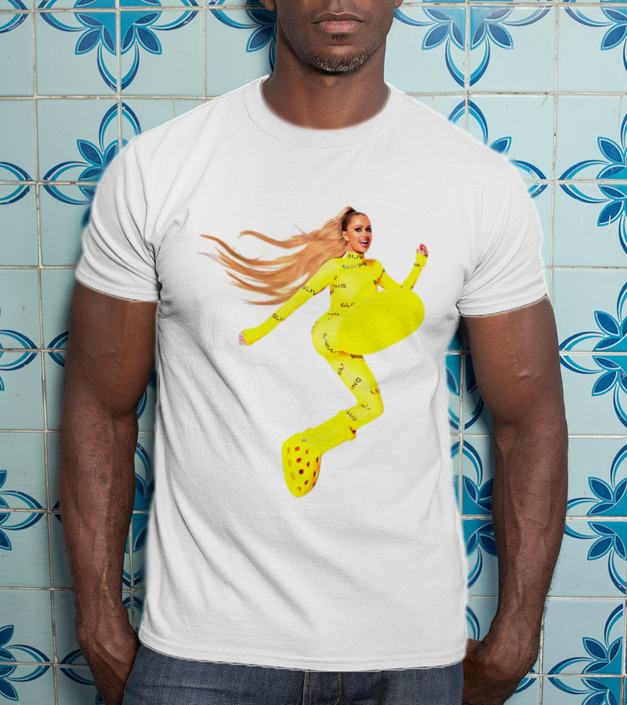 Paris Hilton Yellow Slime Crocs Big Yellow Boot T-Shirt