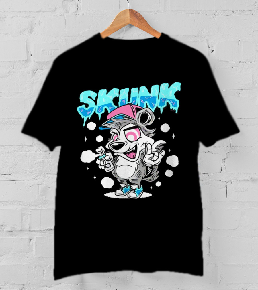 Skunk Grafiti Cartoon Hip Hop Character With Cap And Spray Paint T-Shirt