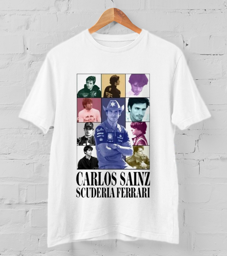 Carlos Sainz Scuderia Ferrari Red Bull Racing Portrait Collage T-Shirt