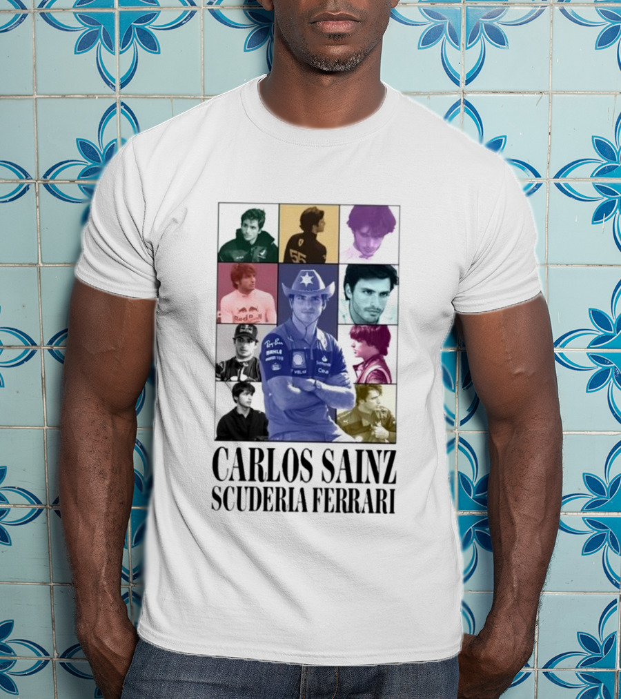 Carlos Sainz Scuderia Ferrari Red Bull Racing Portrait Collage T-Shirt