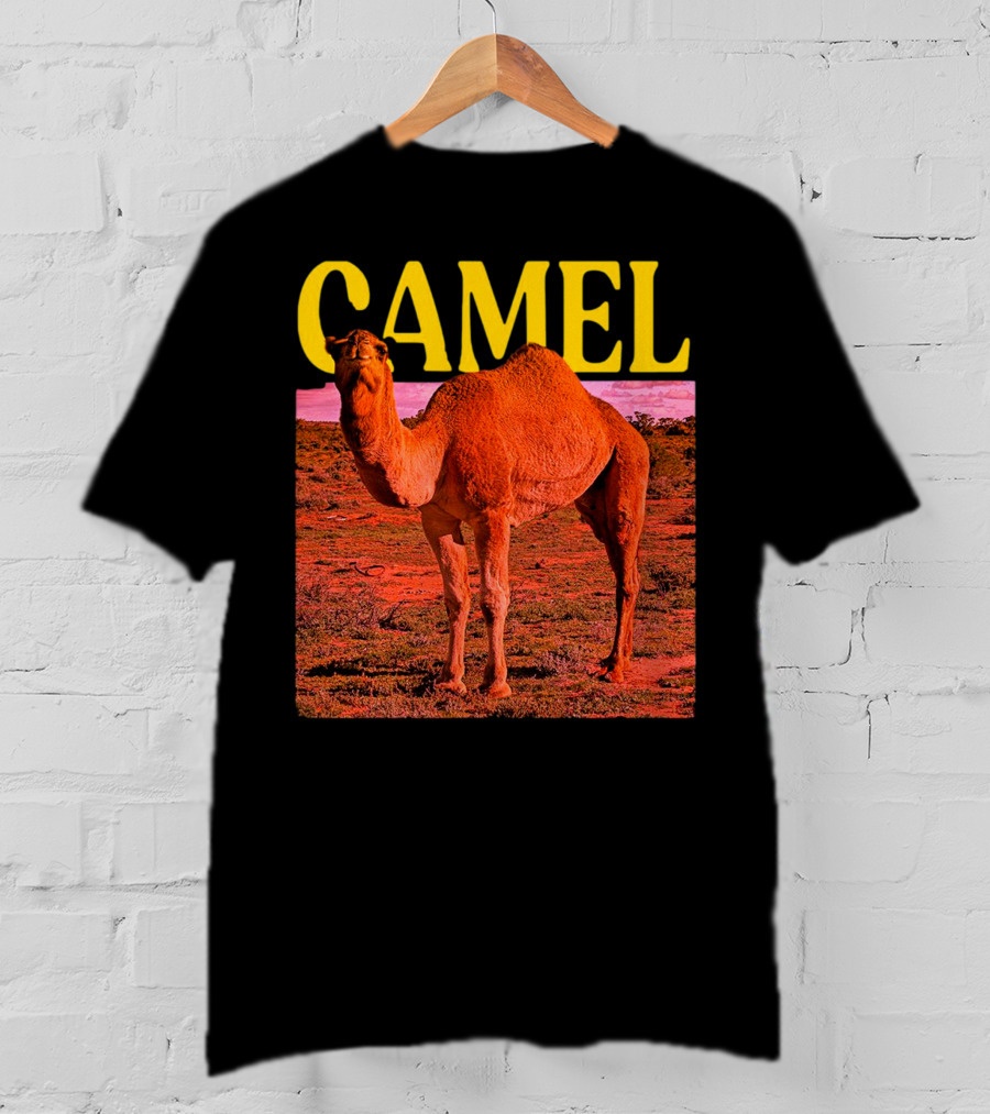 Camel In Vibrant Orange Desert Landscape T-Shirt