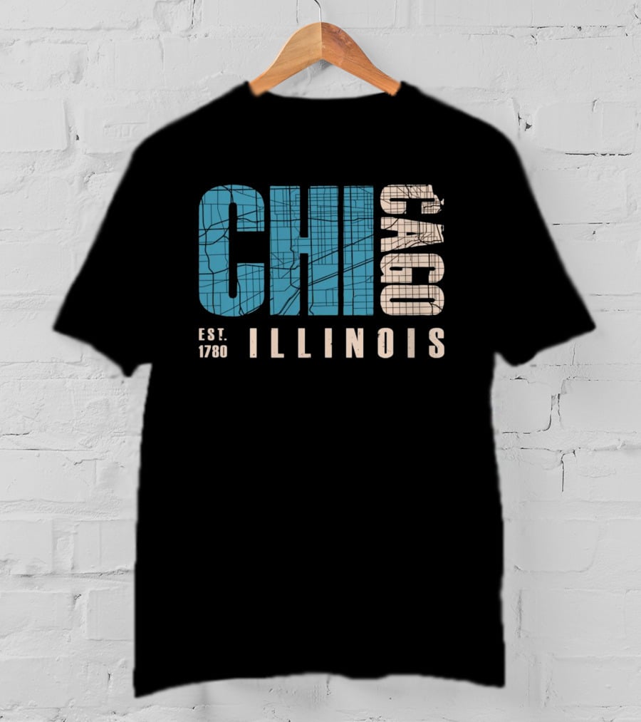 CHI Chicago Illinois Est. 1780 Map Typography T-Shirt