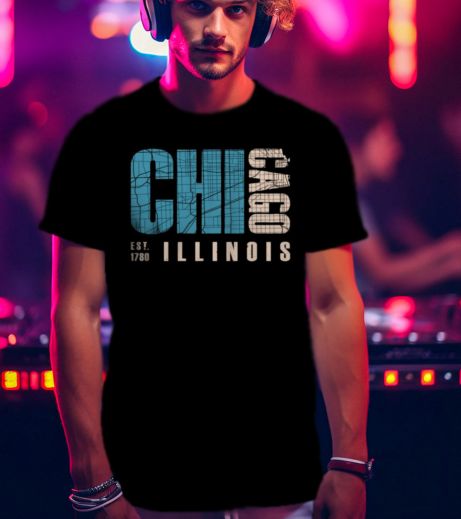 CHI Chicago Illinois Est. 1780 Map Typography T-Shirt
