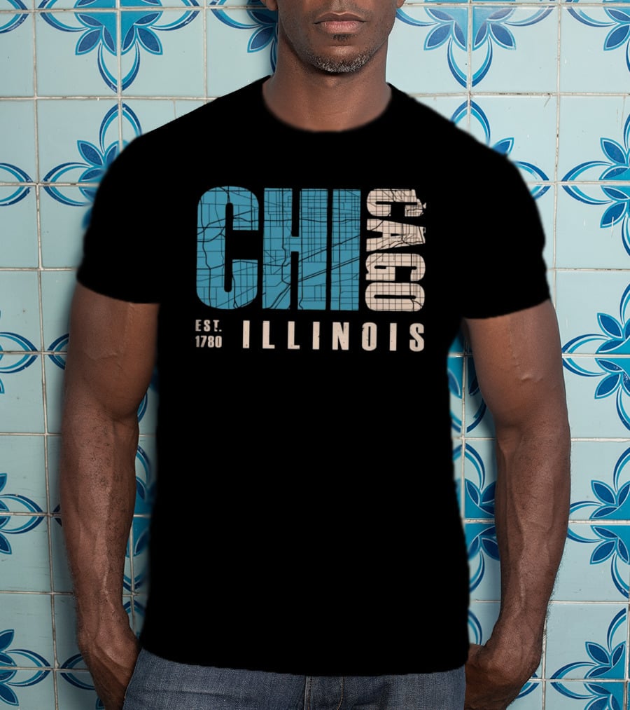 CHI Chicago Illinois Est. 1780 Map Typography T-Shirt