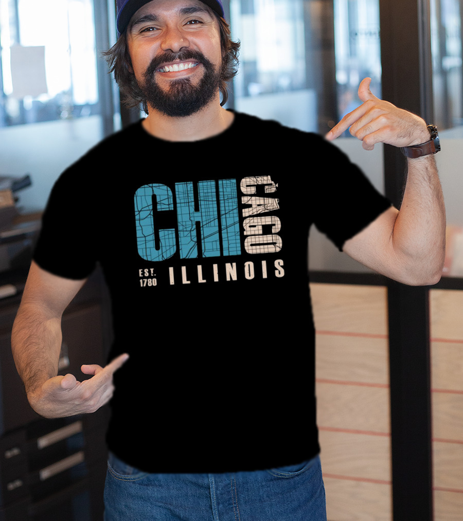 CHI Chicago Illinois Est. 1780 Map Typography T-Shirt