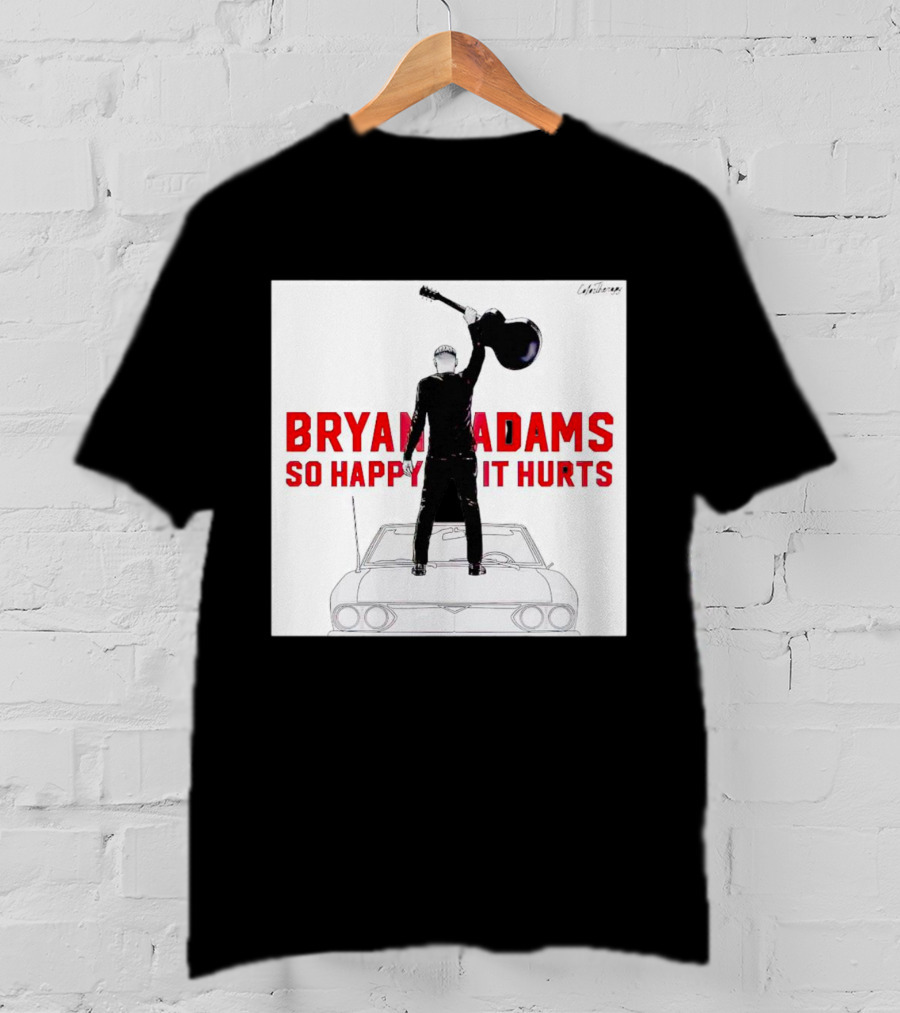 Bryan Adams So Happy It Hurts Album Cover Art Standing On Car With Guitar T-Shirt