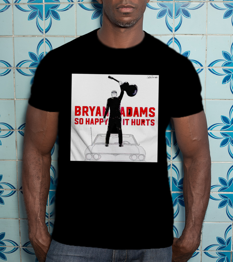 Bryan Adams So Happy It Hurts Album Cover Art Standing On Car With Guitar T-Shirt