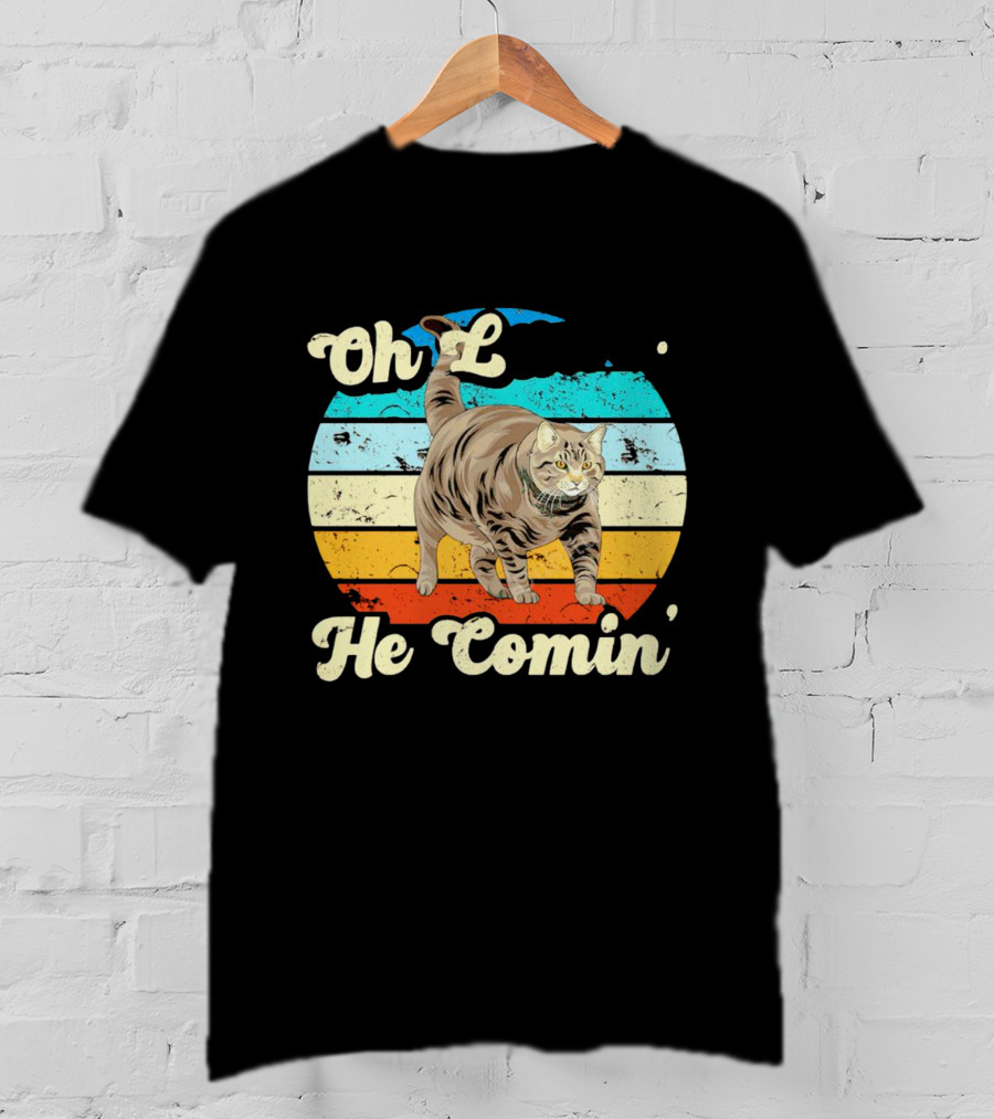 Oh Lawd He Comin Vintage Cat Retro Stripes T-Shirt