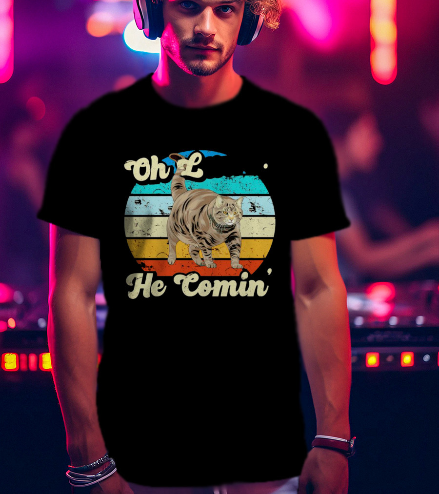 Oh Lawd He Comin Vintage Cat Retro Stripes T-Shirt