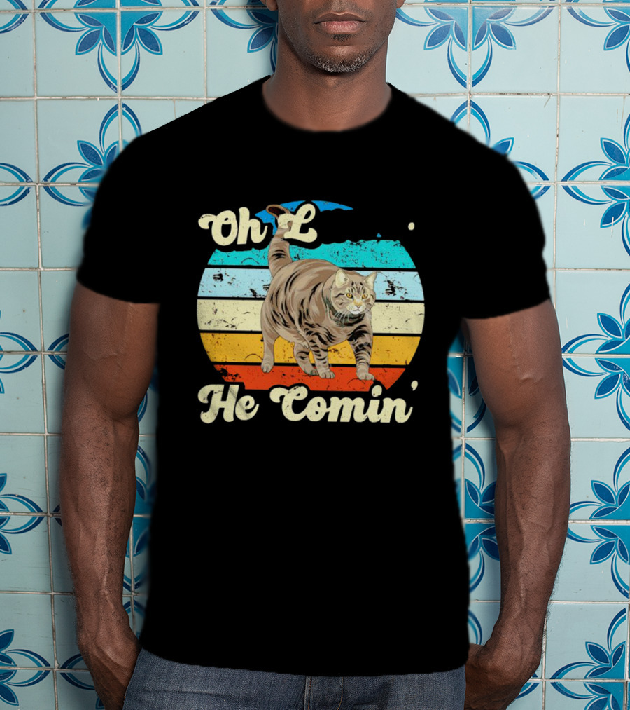 Oh Lawd He Comin Vintage Cat Retro Stripes T-Shirt