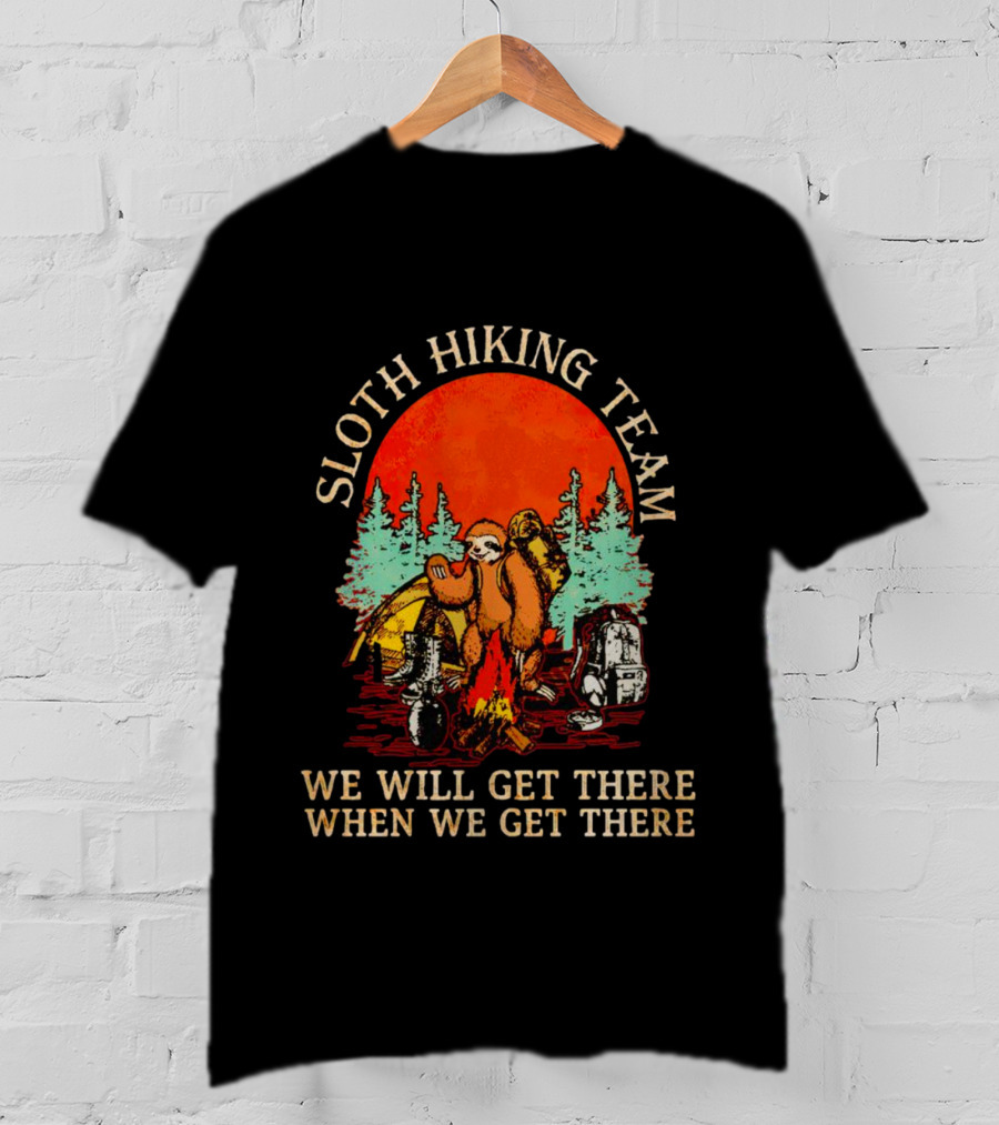 Sloth Hiking Team We Will Get There When We Get There Vintage Camping Adventure T-Shirt