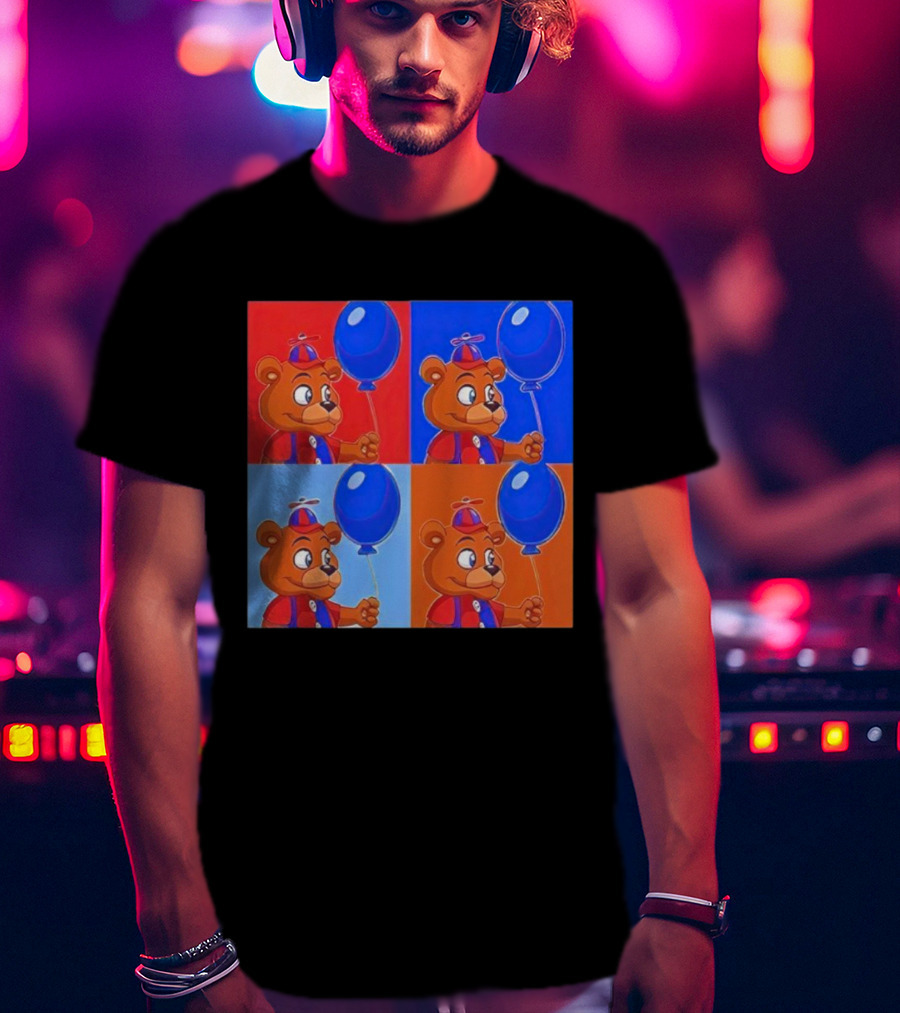 Balloon Freddy Pop Art Style Multicolor Collage T-Shirt