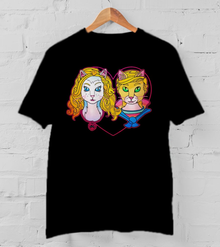 Barbcats Heart Neon Feline Duo Pop T-Shirt