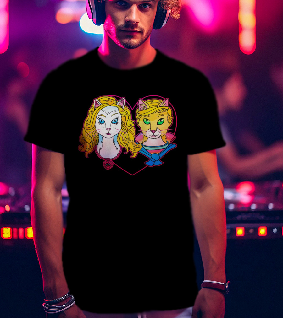 Barbcats Heart Neon Feline Duo Pop T-Shirt