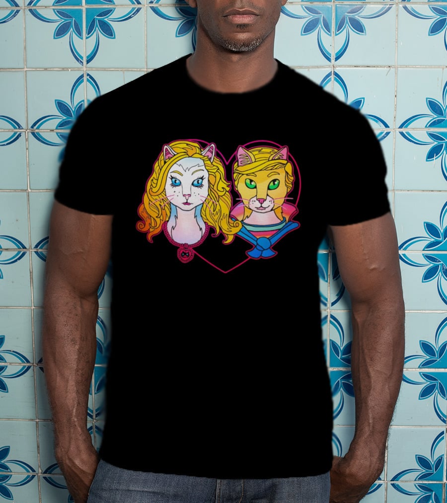 Barbcats Heart Neon Feline Duo Pop T-Shirt