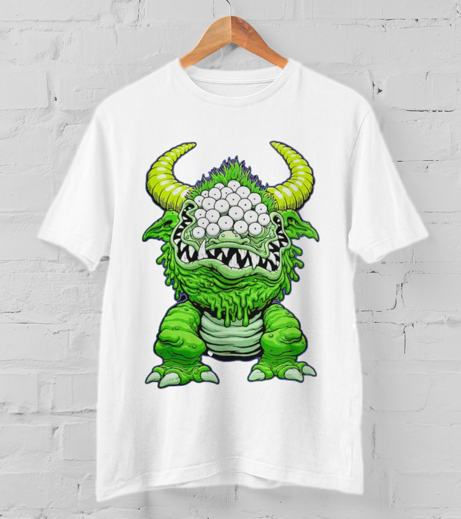 Black Beast Of Aaaarrgghh Multi-Eyed Green Monster With Horns T-Shirt
