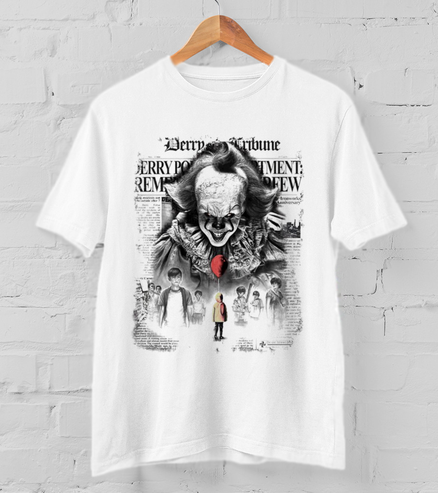 Pennywise IT Derry Tribune Balloon Horror Halloween T-Shirt