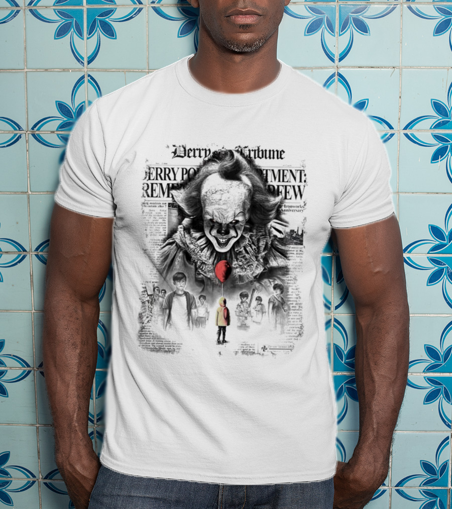 Pennywise IT Derry Tribune Balloon Horror Halloween T-Shirt