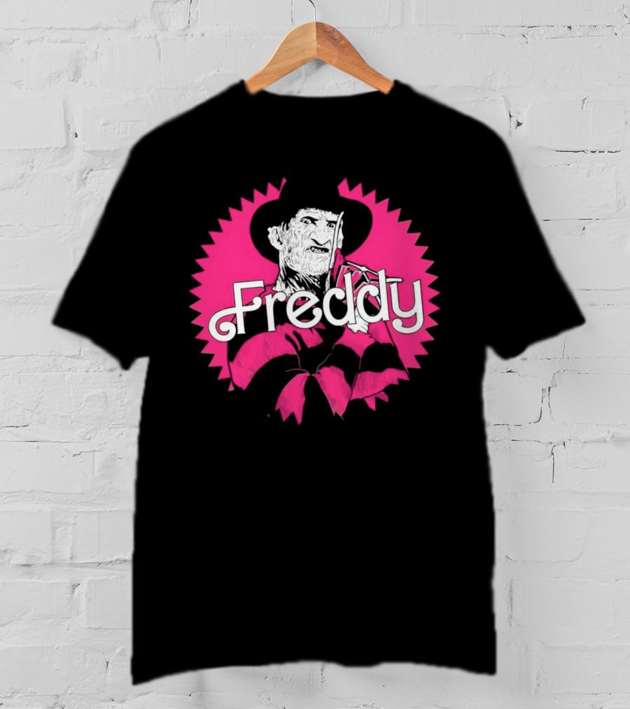 Freddy Krueger Barbie Mashup Graphic Tee Pinkblack Striped Hat T-Shirt