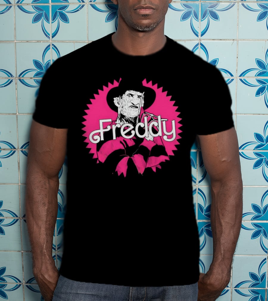 Freddy Krueger Barbie Mashup Graphic Tee Pinkblack Striped Hat T-Shirt