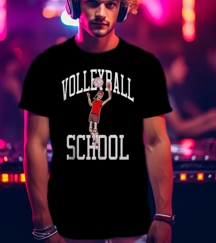 Volleyball School Skeleton Player Action Nebraska T-Shirt