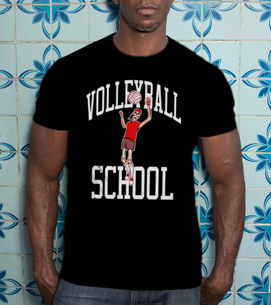 Volleyball School Skeleton Player Action Nebraska T-Shirt