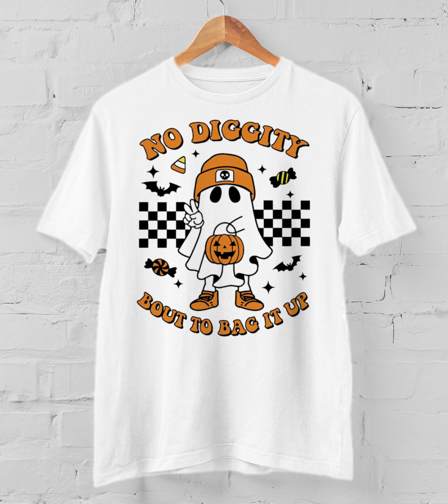 No Diggity Halloween Ghost Bout To Bag It Up With Candy And Pumpkins T-Shirt
