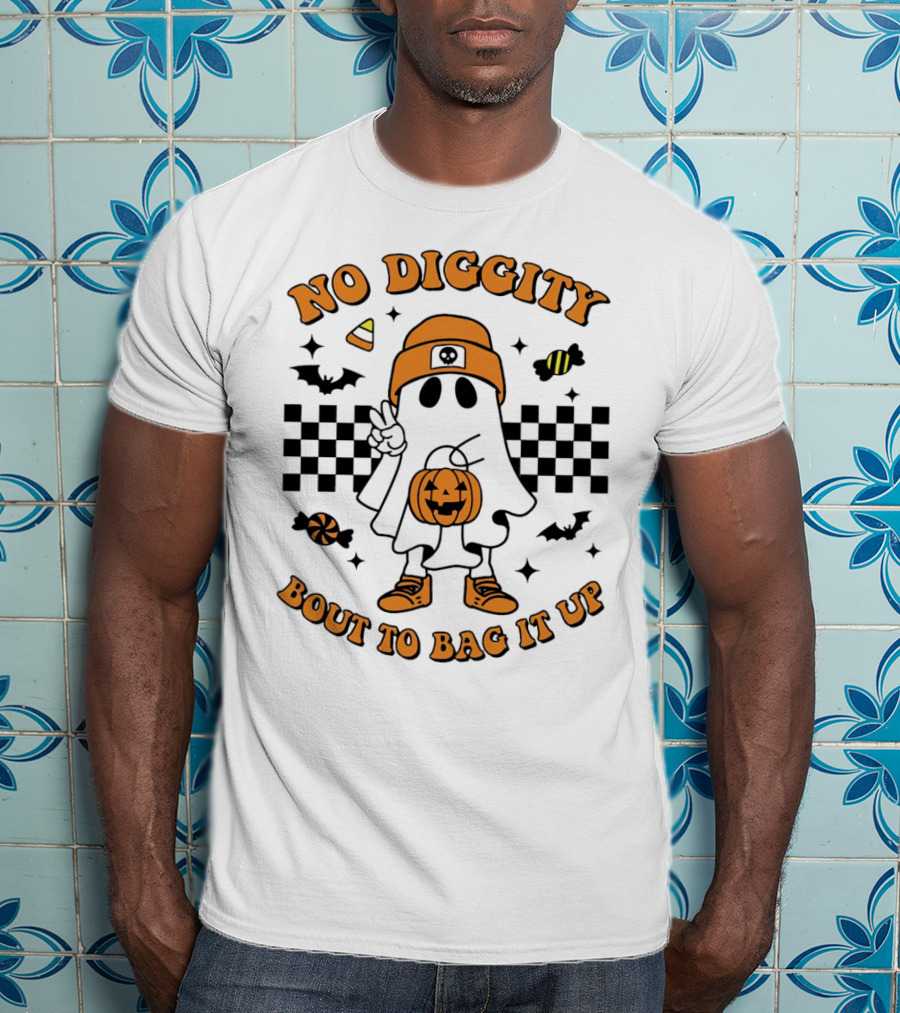 No Diggity Halloween Ghost Bout To Bag It Up With Candy And Pumpkins T-Shirt