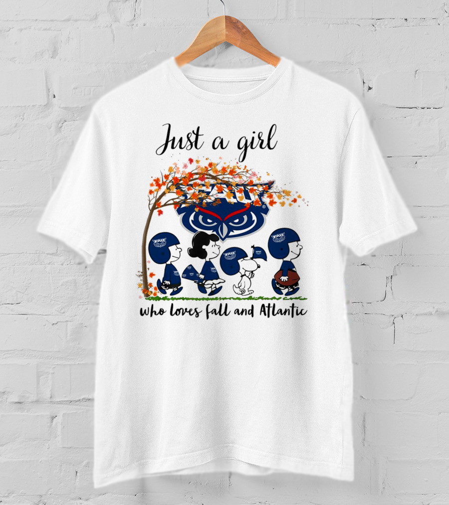 Just A Girl Who Loves Fall And Atlantic Peanuts Owl Football Team T-Shirt