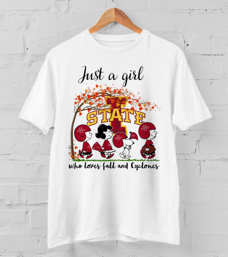 Just A Girl Who Loves Fall And Cyclones Peanuts Cartoon Iowa State Halloween T-Shirt